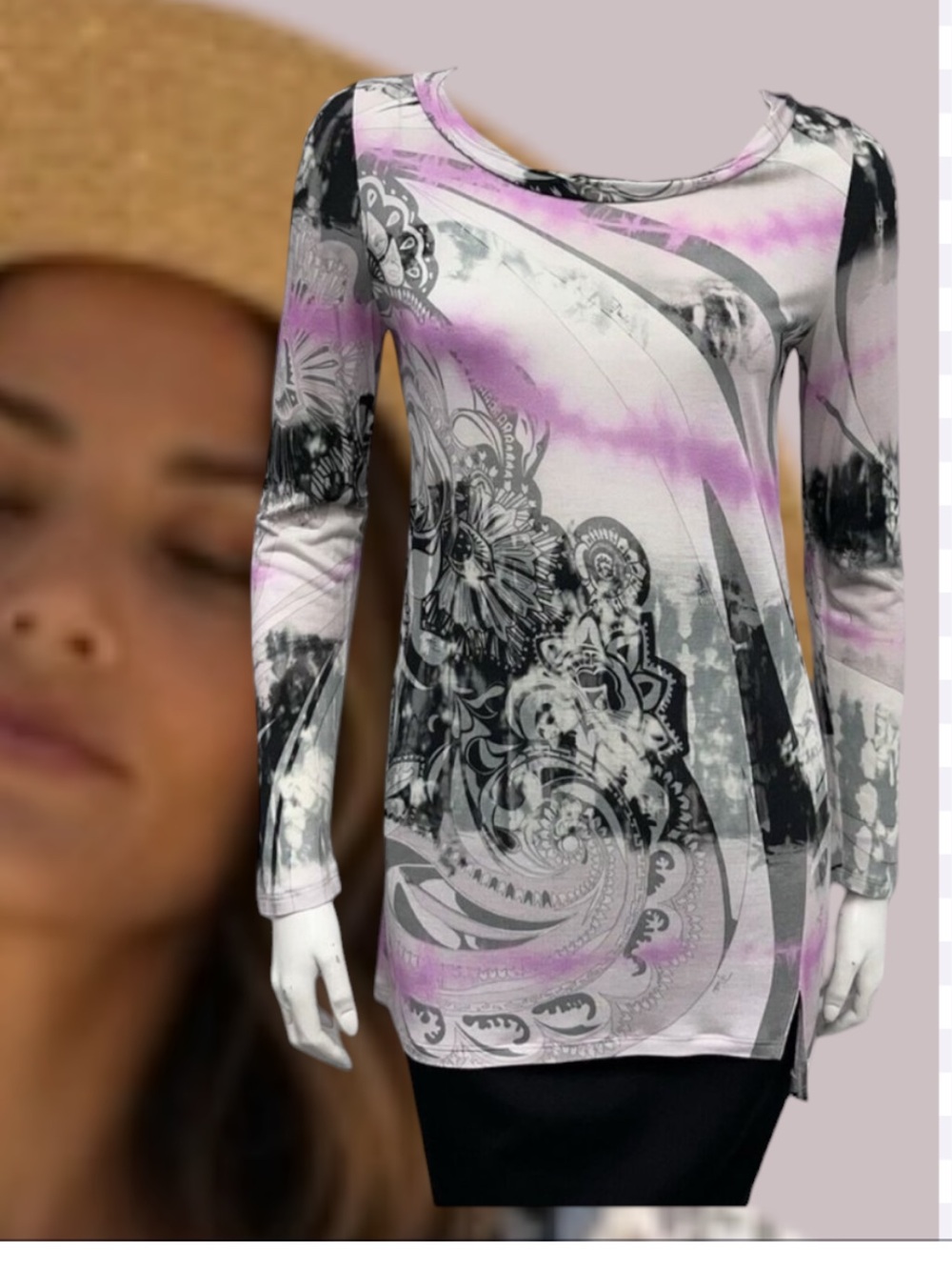 Emilio Pucci Pink, Black & White Long Sleeve Printed Tunic